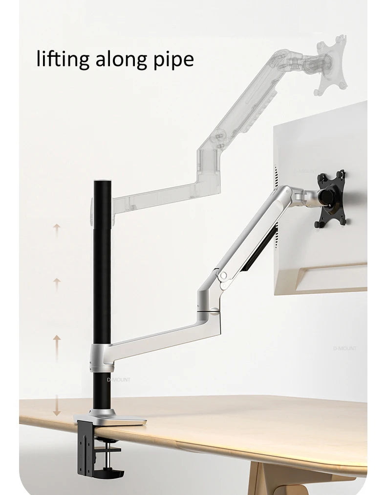 DL-8013 Support de bureau pour moniteur 17'-38' avec bras long, ressort mécanique 3-11 kg, fixation par pince et passage de câble 100x100 75x75