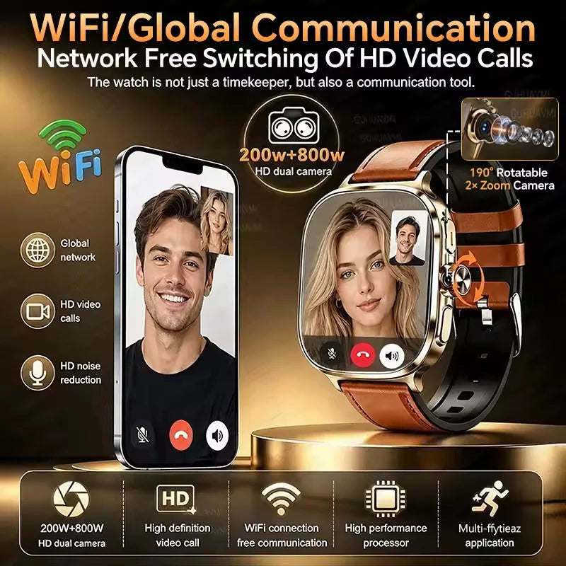 5G/4G LTE SIM Smart Watch 2.4" AMOLED 8+128GB GPS Map NFC WiFi Video Call Chat GPT Android Smart Watch Men Support Download APP
