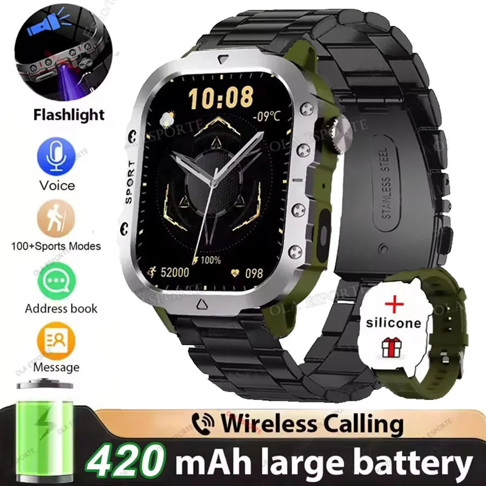2026 New Military-grade Smart Watch Men GPS Flashlight 3ATM Waterproof Watch Bluetooth Call 100+Sport Outdoor Smartwatch Pk HT30