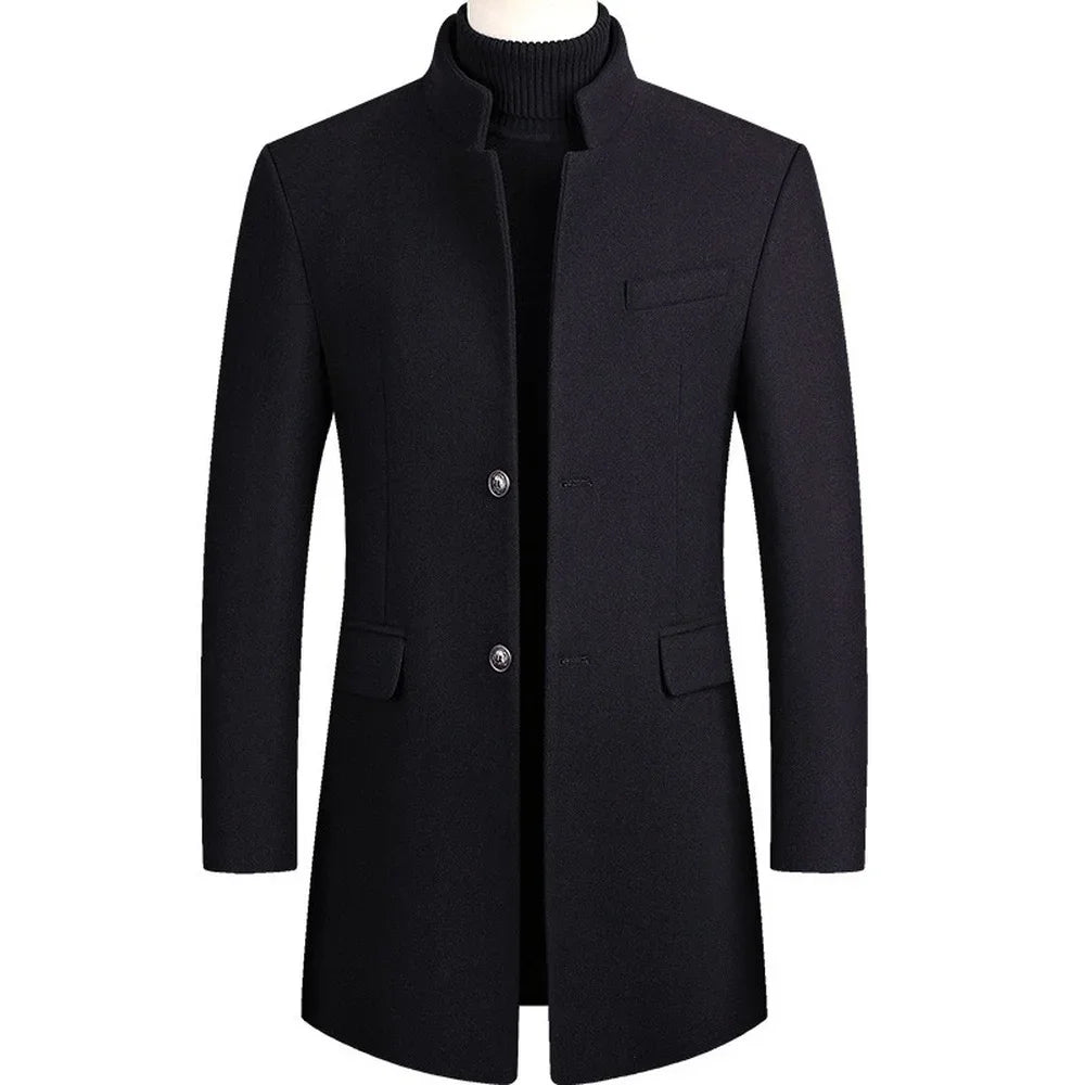 New Winter Fashion Men Slim Fit Long Sleeve Cardigans Blends Coat Jacket Suit Solid Men‘s Long Thick Coats