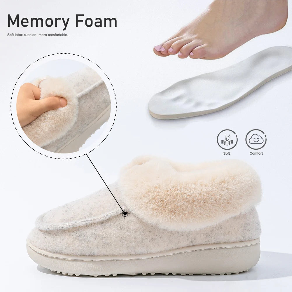 Zapatillas de plataforma para mujer con cuña, espuma viscoelástica, suela de TPR antideslizante, cálidas, mullidas, de invierno, duraderas, para dormitorio, cómodas y acogedoras