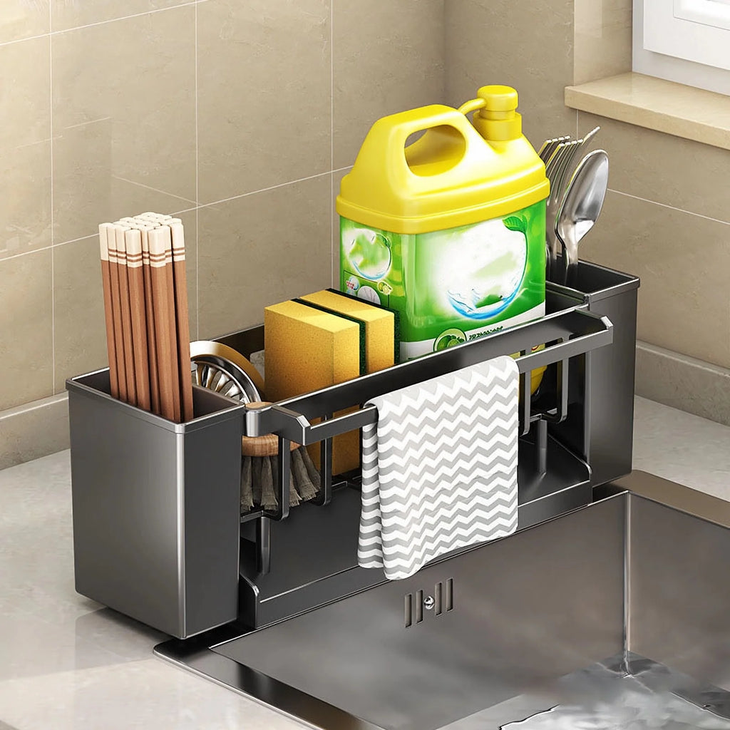 Organizador para fregadero, Soporte para esponja de cocina con soporte para estropajo, Escurridor para paños, Organizador de baño, Soporte para grifo del fregadero