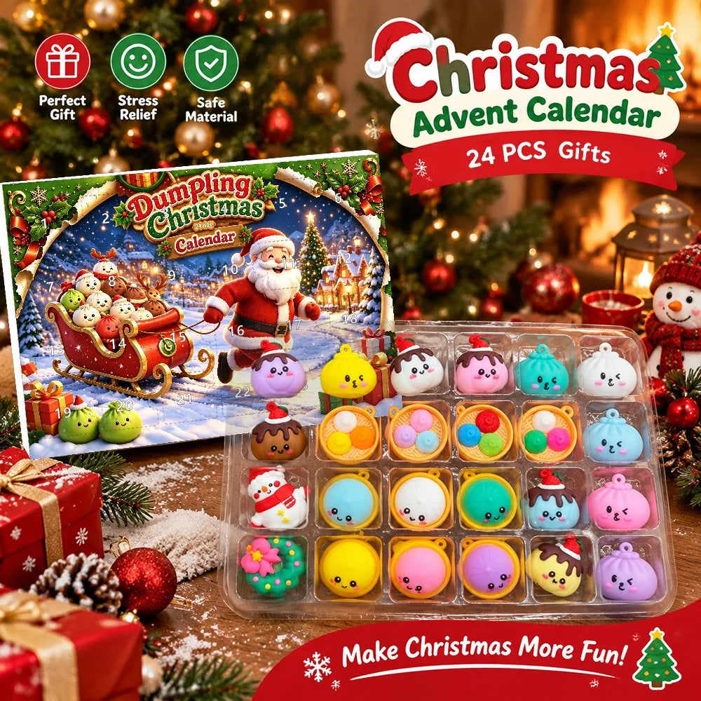 24pcs Dumpling Christmas Ornaments Advent Calendar, 3D Hanging Decor, Santa Snowman, Family Christmas Gift