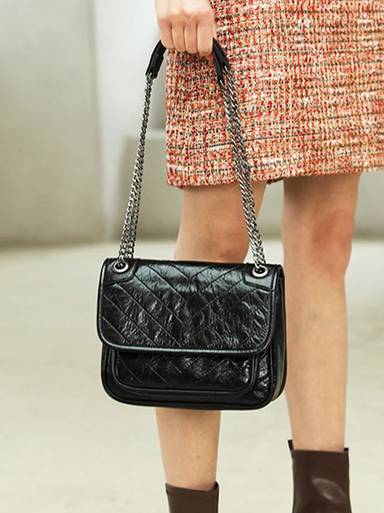 Luxury Genuine Leather Messenger Bag High End Luxury Brand Woman Single Shoulder Underarm Bag Retro Pleated Niki Chain Hobo Bag