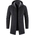 Autumn And Winter Men's Zipper Hooded Cardigan Sweater Coat  Warm Medium Long Cardigan Casual Solid Color Knitted Sweatercoat
