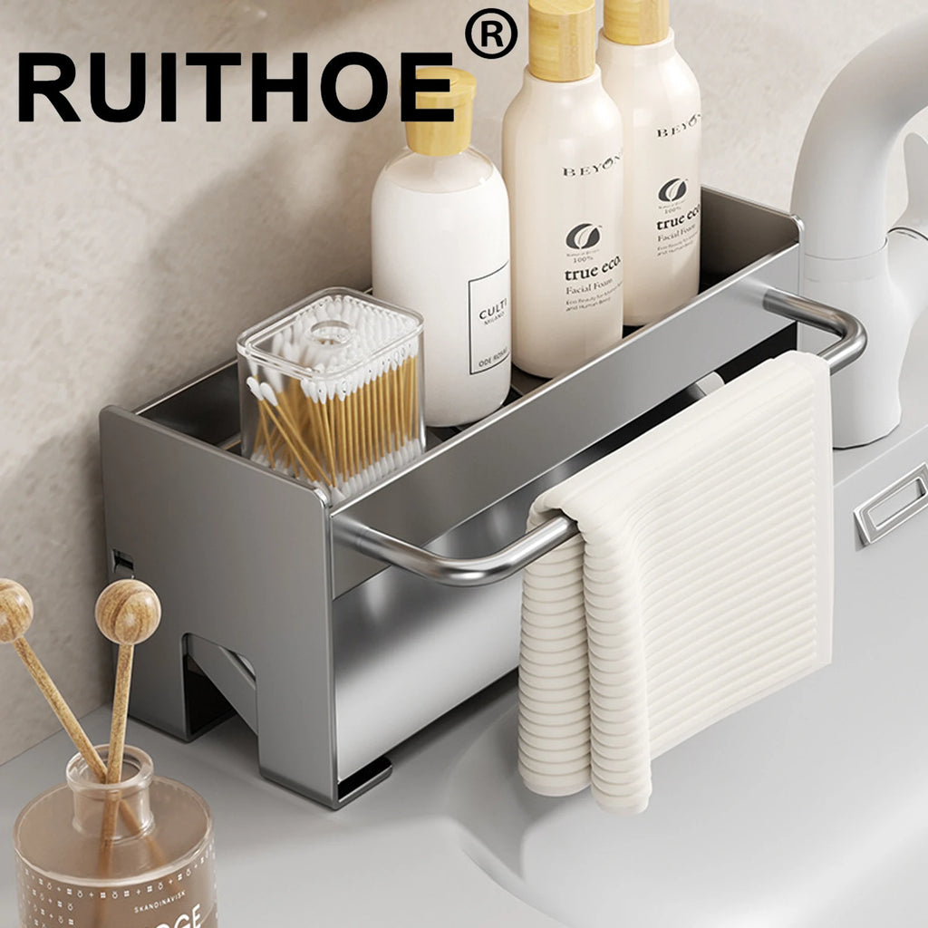 Porte-éponge de cuisine en acier au carbone, égouttoir d’évier pour savon, porte-serviette et étagère de rangement pour accessoires de salle de bain