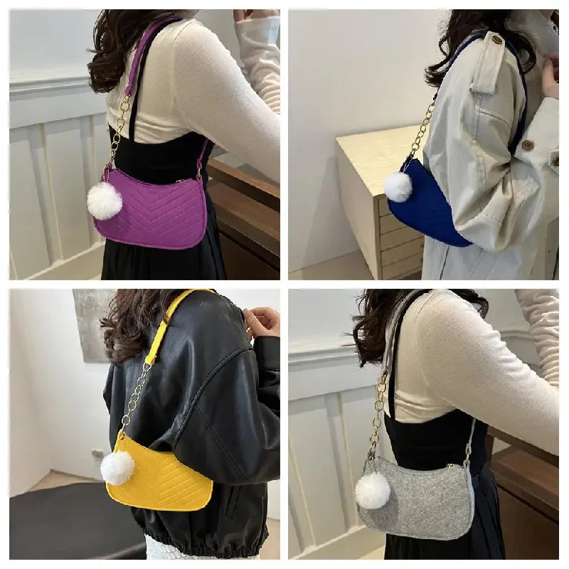 Mini Shoulder Bags for Women Fashion Felt Women's Bag Design Advanced Underarm Handbags Beautiful Purses Crescent SaddleBag 2026