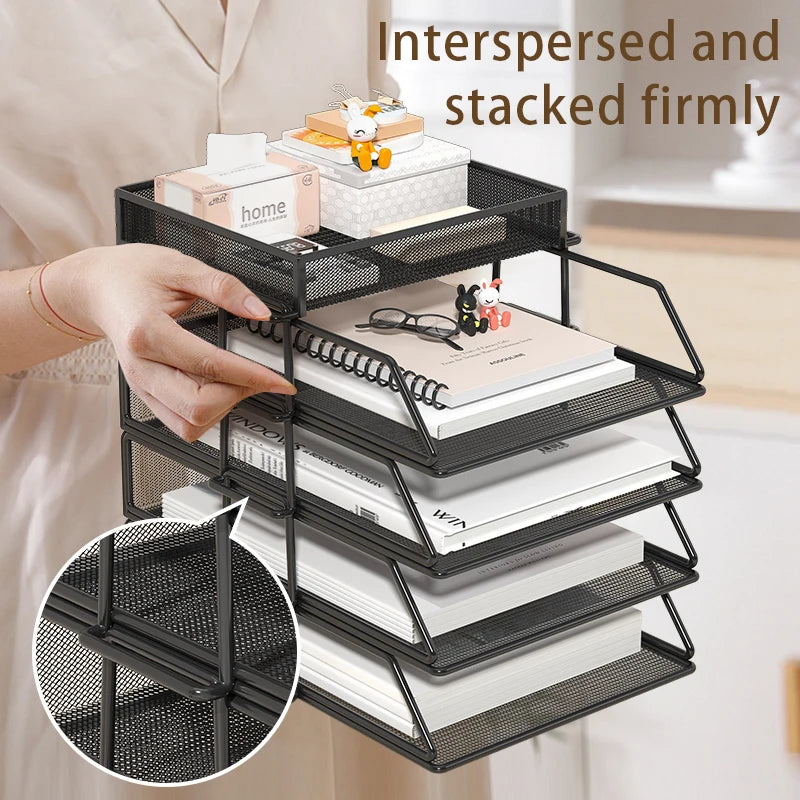 Stackable 4- or 5-Tier Metal Desk Tray