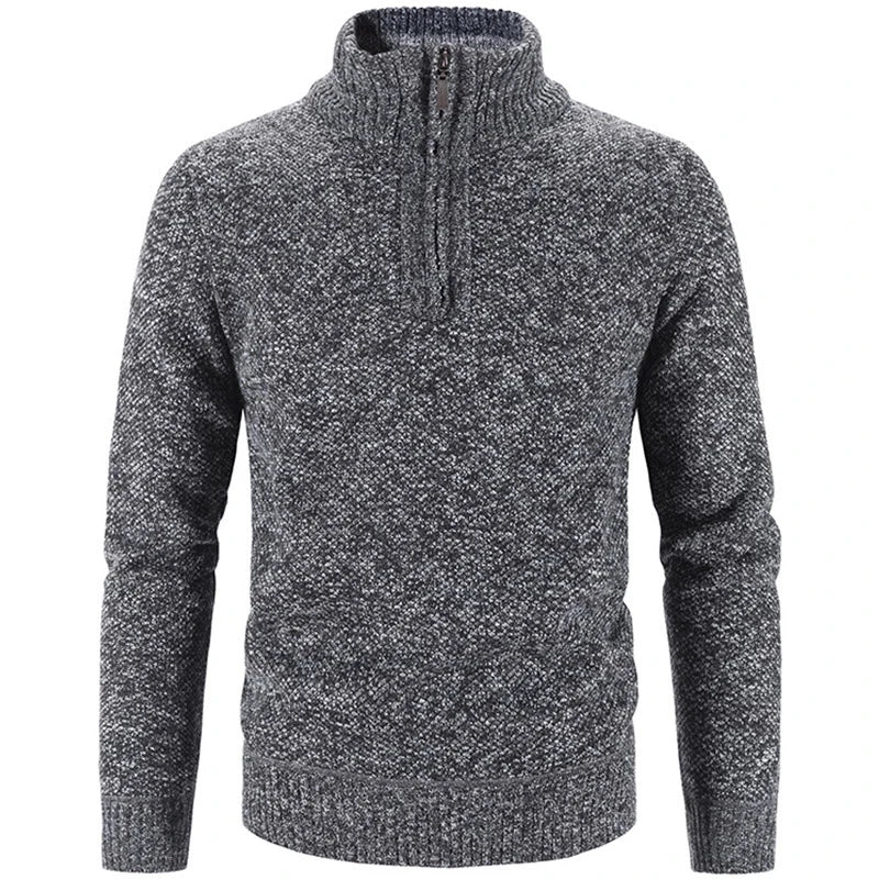 Winter Men's Fleece Thicker Sweater Half Zipper Turtleneck Warm Pullover Quality Male Slim Knitted Wool Sweaters for Spring