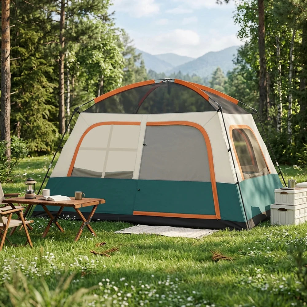 Portable Camping Tent 4-6 Person Outdoor Family Tent Extendable Canopy & Full Accessories UV Protection Anti Mosquito for Hiking Travel