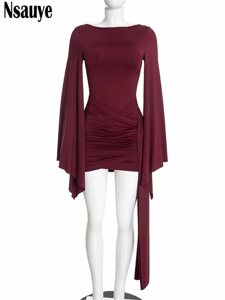 Damen-Minikleid mit V-Ausschnitt und langen Ärmeln
