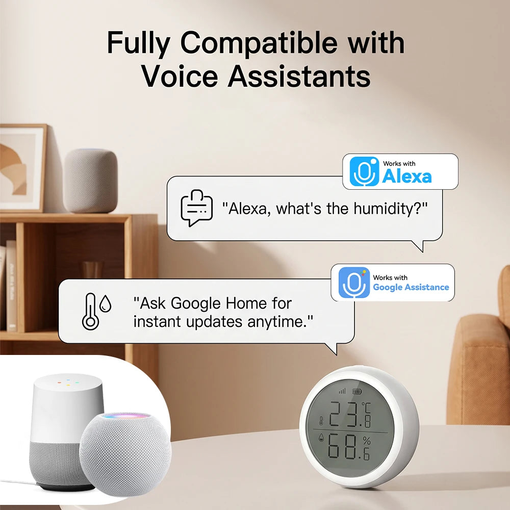 HIMOJO Wireless Temperature Humidity Sensor Indoor Work with Tuya Smart Life App ZigBee Alexa Google Home for Baby Room Cellar
