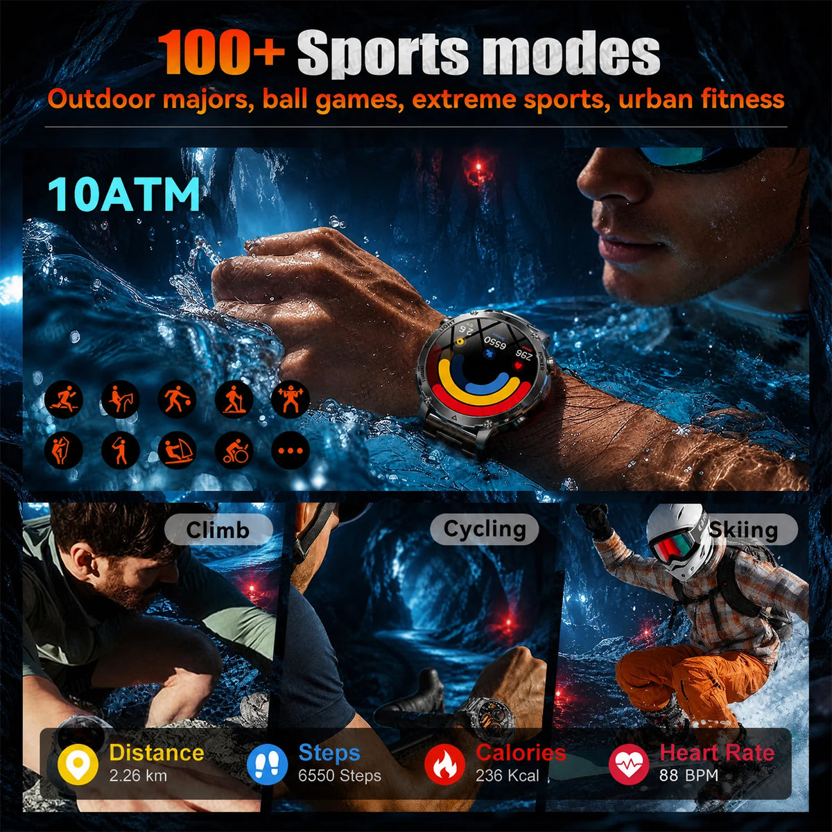 2026New 1.7 inches TANK SmartWatch Military Grade Durability 1400mah Battery HD Call 10ATM Waterproof Flashlight Sport Watch Men