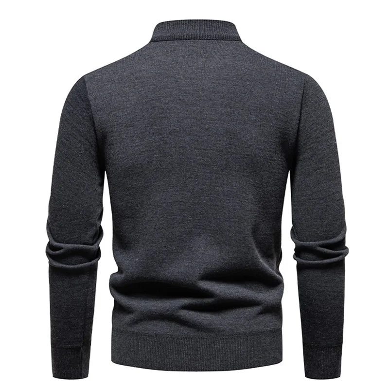 Autumn Men's Fleece Sweater Half Zipper Mock Neck Windproof Knitted Pullovers Thicken Warm Solid Color Casual Knitwear