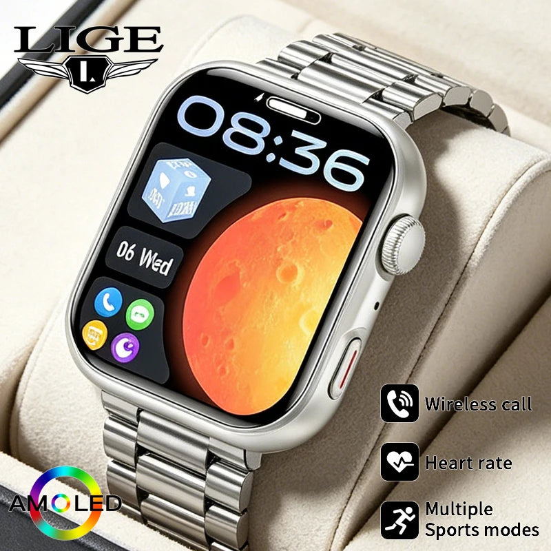 LIGE New 1.83" AMOLED Screen Sports Smart Watch For Men Built-in 24 Hours Daily Monitoring Man Watches Bluetooth Call Smartwatch