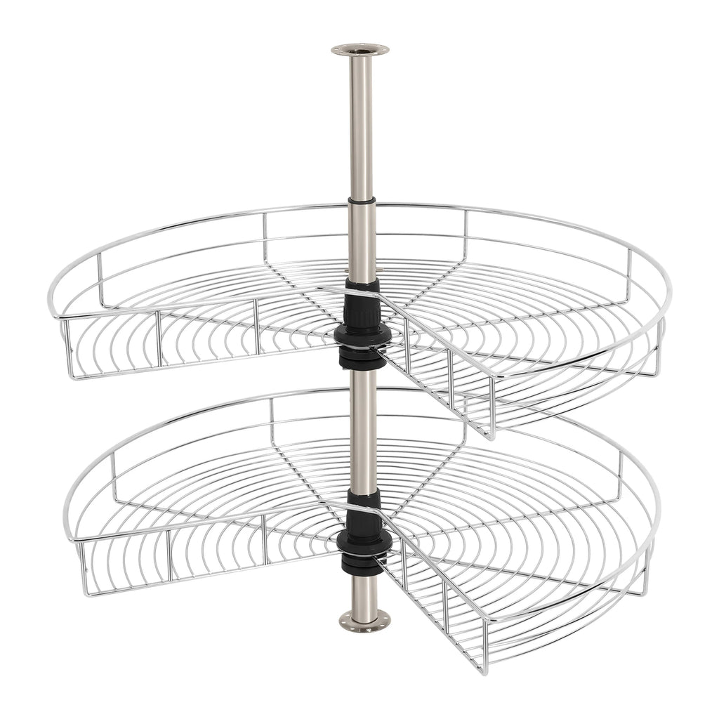 Organizador de rincón para armario de 2 niveles con rotación de 270°, cesta de almacenamiento para rincón ciego de altura ajustable en color plata, ideal para utensilios de cocina