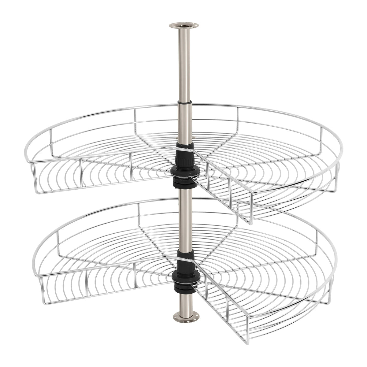 2-Tier 270° Rotating Corner Cabinet Organizer, Silver Adjustable Height Blind Corner Storage Basket Ideal for Kitchen Supplies