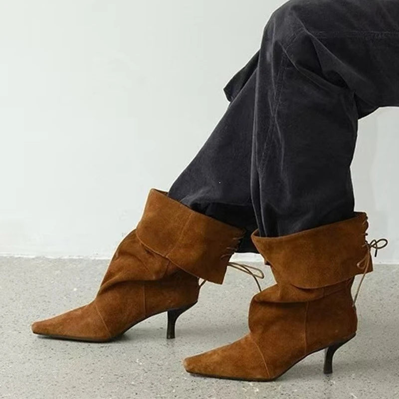 Stivaletti donna Liyke effetto suede con ampio risvolto