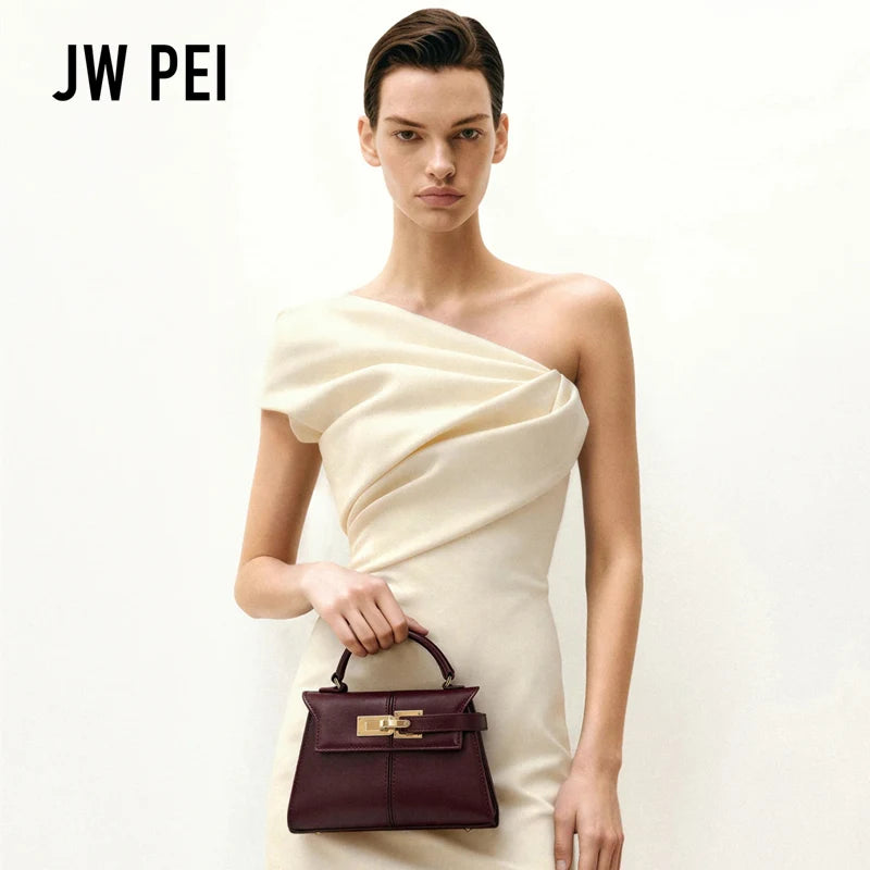 JW PEI Elegant Grained Leather Shoulder Bag Luxury Top-Handle Crossbody Bag for Women Lock Classic Satchel Handbag
