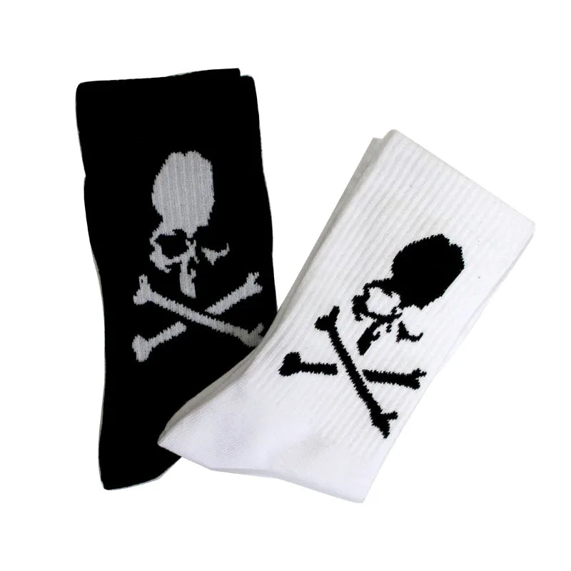 New Fashion Cotton Socks for Men, White and Black Socks for Women, Skateboard Socks, Creative Halloween Bone Long Socks, Basketball Socks