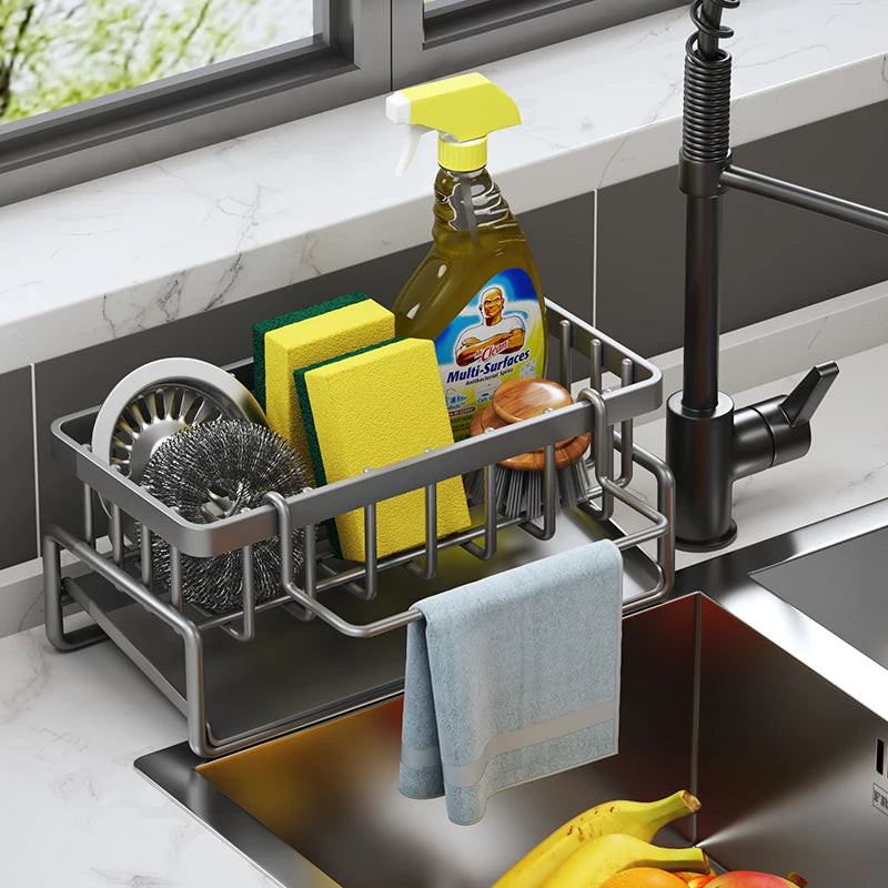 Étagère de rangement pour épices de cuisine avec égouttoir, organisateur d'évier à installer, étagère à fixer sur robinet pour accessoires de cuisine domestique