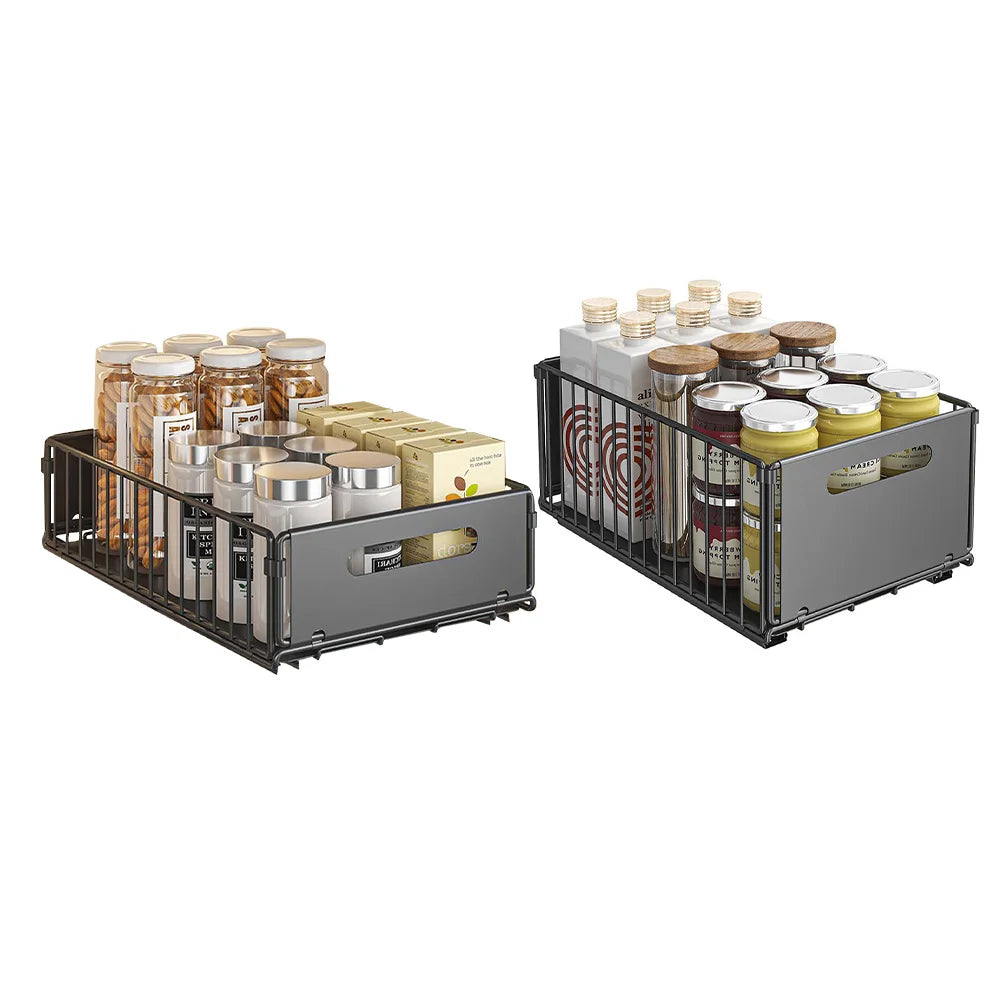 Estante de almacenamiento de cocina de 2 piezas, bandeja deslizante para condimentos, especiero, organizador de cajones extraíbles para armarios