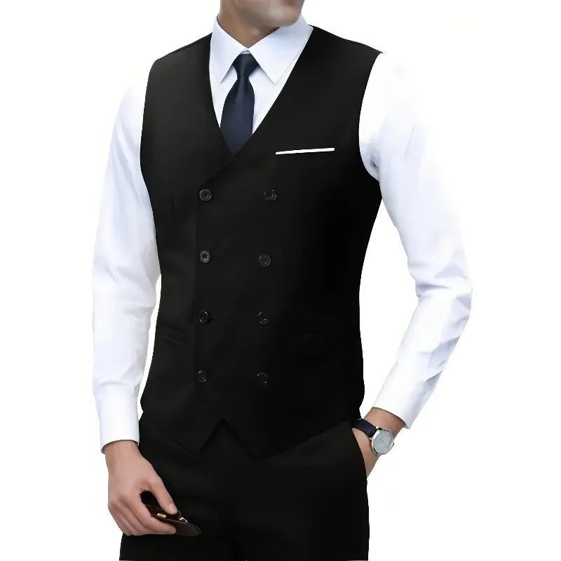 Hot Sale Men's Double Breasted Vest British Style Slim Fit Business Formal Waistcoat High Quality Suit Vest Multiple Colors