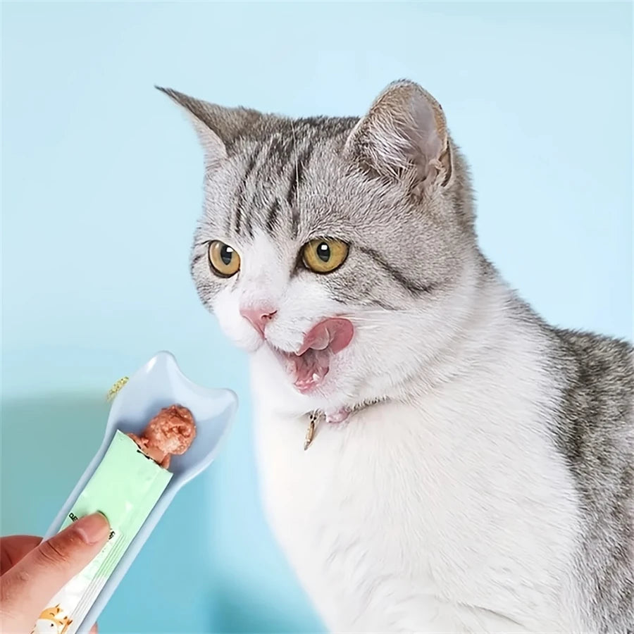 Artículos para mascotas Cuchara exprimidora para sobres de comida para gatos Dispensador de premios húmedos para gatos Herramienta de alimentación para snacks líquidos para mascotas Comedero para gatos