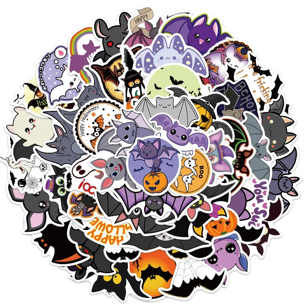 50/100PCS Halloween Purple Bat Stickers Streetwear Laptop Happy Halloween Elements Harajuku Wall Bar Fashion Living Room Sticker
