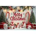 Candy Cane Arch Christmas Backdrop Snowy Forest Path Gift Boxes For Christmas Party Photo Booth Decoration Background Banner