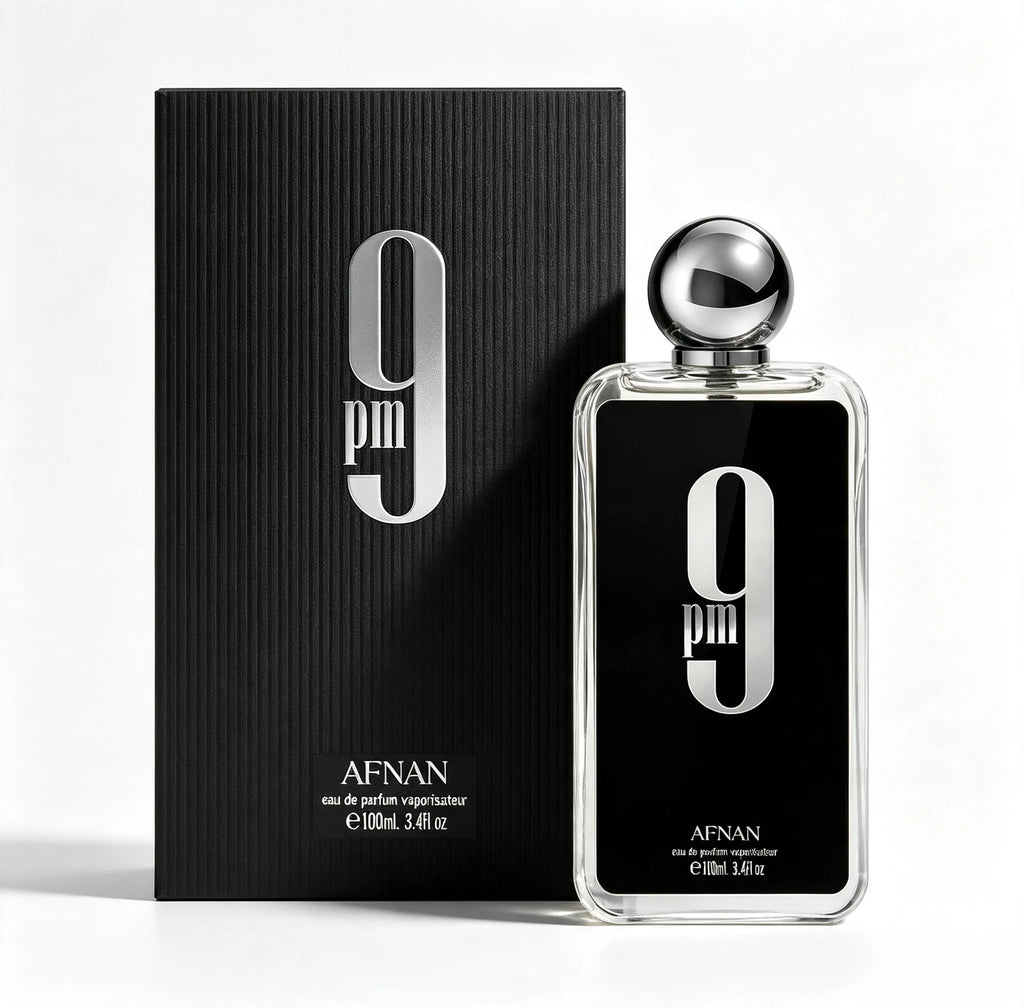 Afnan 9 PM Eau De Parfum Spray para Hombre 3.4 Fl Oz (100ml), Perfume Amaderado Ámbar Especiado de Larga Duración