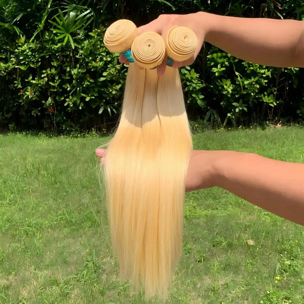 613 Glattes Echthaar-Bundles Remy Brasilianisches Blond 1/3/4 Bundles-Angebot Knochenglattes Echthaar Unbehandelte Extension-Bundles Brasilianisches 613 Glattes Echthaar für schwarze Frauen