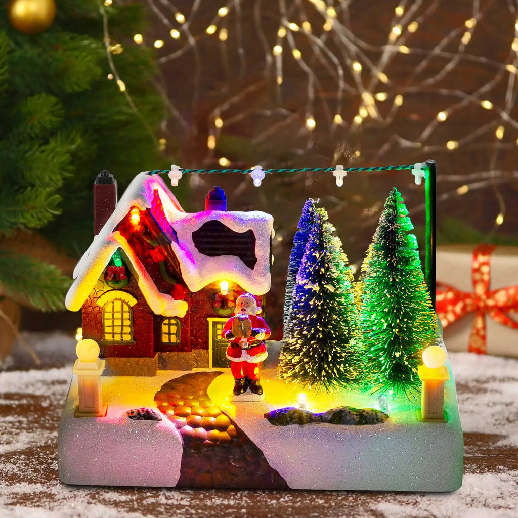 Pueblo navideño de colección para montar con luces, árboles, Papá Noel, nieve, paisaje urbano, decoración festiva para hogar, escritorio y chimenea