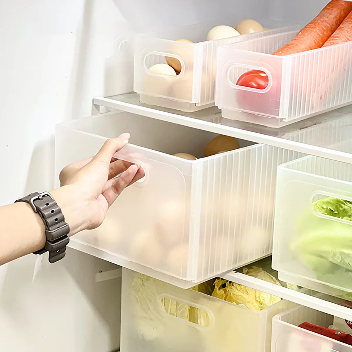 WORTHBUY Faltbare Kühlschrank-Aufbewahrungsbox aus Kunststoff, ausziehbare Organisationsbox für Obst und Gemüse, Küchenaufbewahrung mit großem Fassungsvermögen
