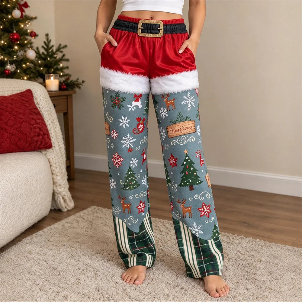 Weihnachtliche Damen-Haushosen mit weitem Bein