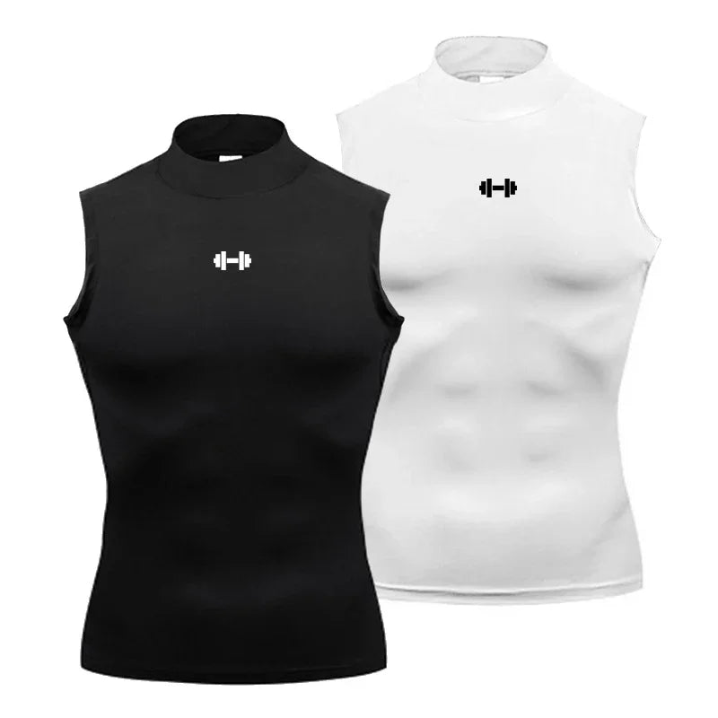 summer Running Vest Elastic Compression Shirt Mens portswear Quick Dry Sport Sleeveless Tops Tee Turtleneck Gym Workout Tank Top