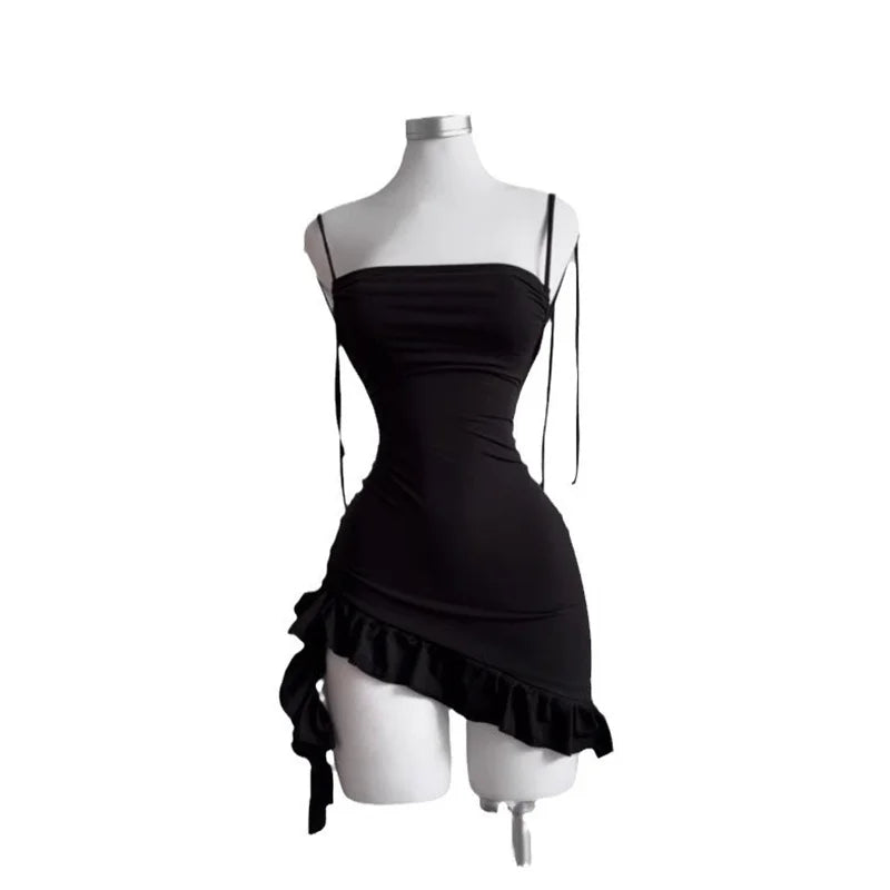 Mini abito nero da donna a linea A senza maniche