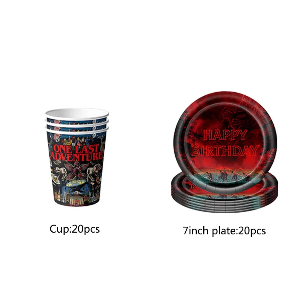 Horror Movie Birthday Decoration Stranger Season 5 Tableware Cups Plates Balloons Baby Shower Kids Birthday Party Supplies