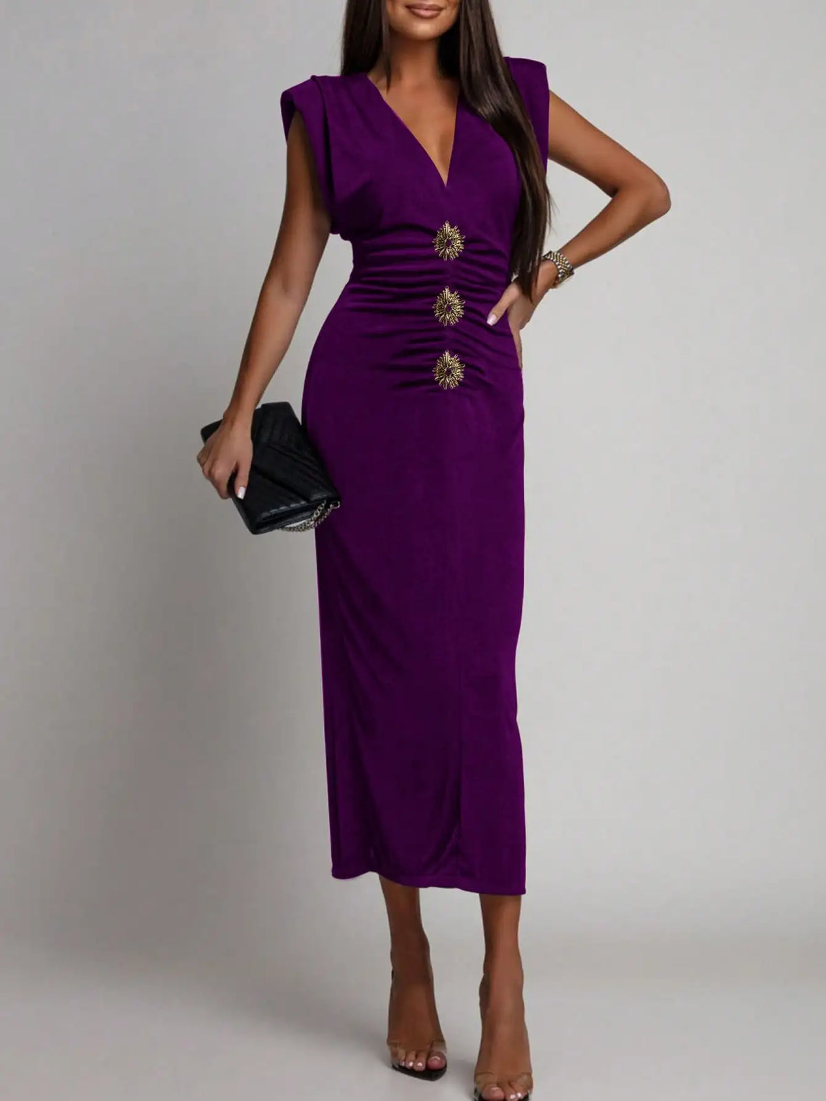 Women's fitted polyester midi dress