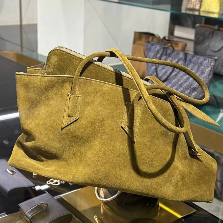 Irregular Faux Suede Frosted Tote Bag For Women Luxury Designer Handbag And Purse  2025 New Fashion Commuting Underarm Shoulder