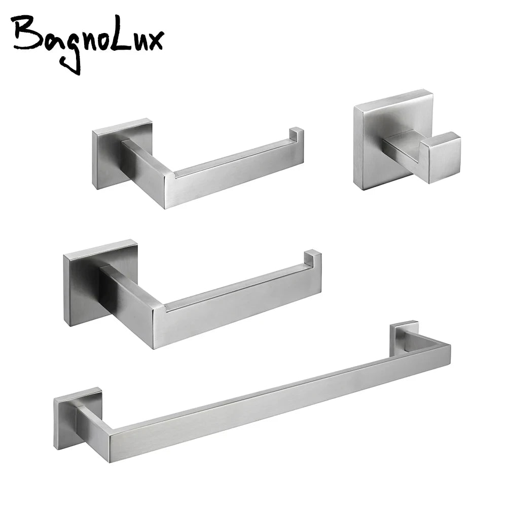 Set de accesorios de baño herrajes decoración soporte para papel higiénico colgador gancho toallero barra oro cepillado estante de pared de acero inoxidable