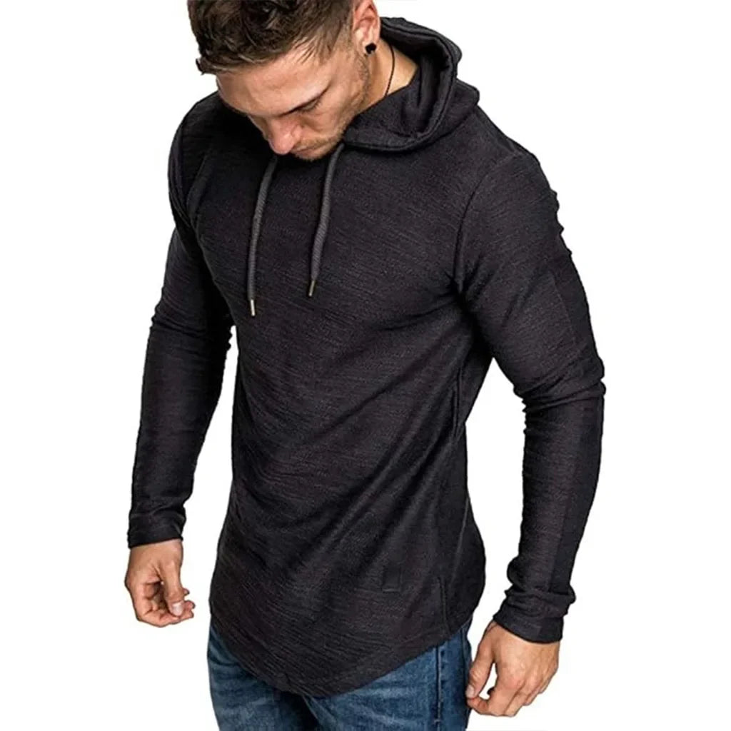 Men's Long Sleeve Cotton T-shirt Casual Cozy Solid Color Tees Breathable Lightweight Trendy Hooded Tees Male Streetwear