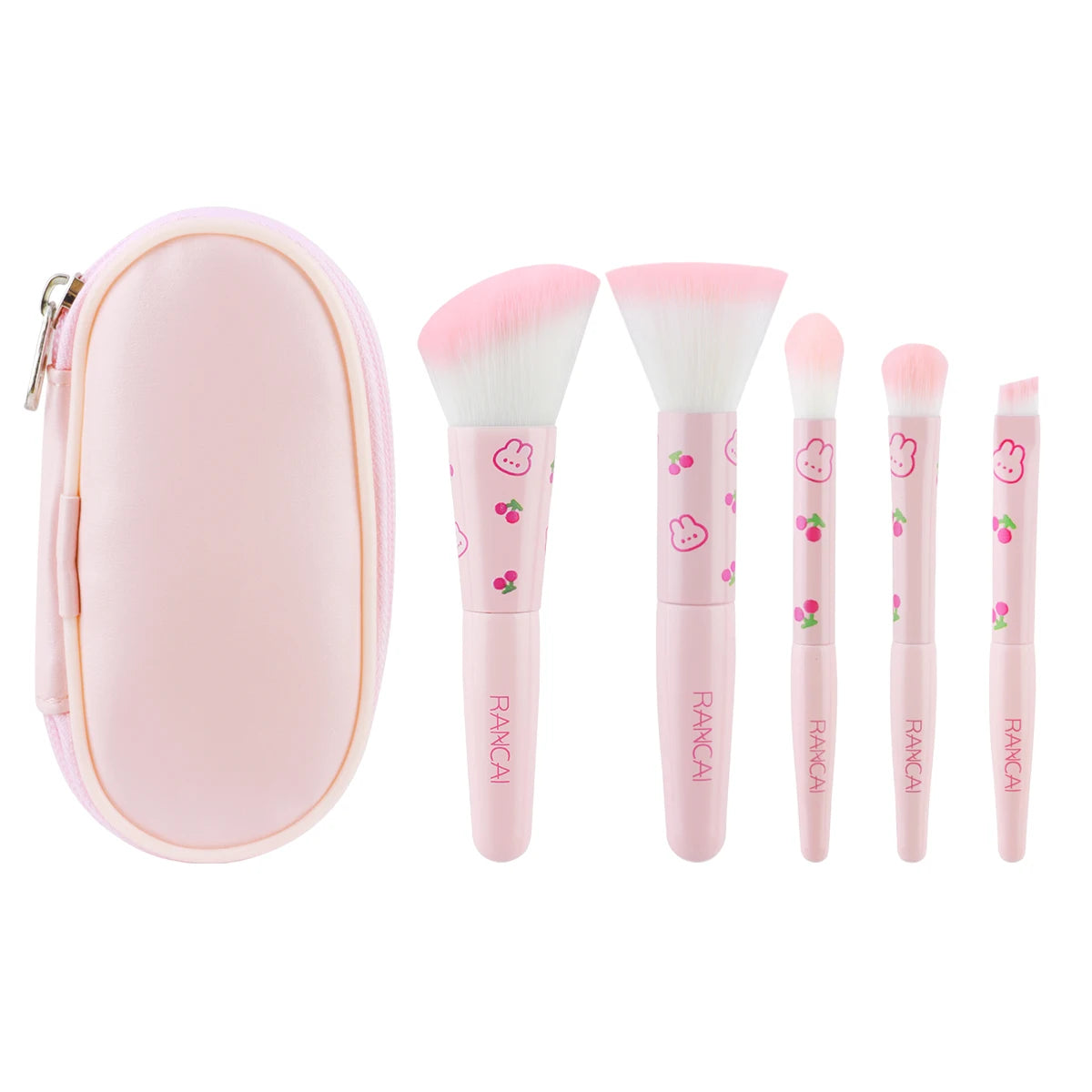 5-teiliges niedliches, kompaktes Make-up-Pinselset mit Etui, hochwertige Pinsel für makellose Foundation, Rouge und Lidschatten-Applikation, Kosmetikwerkzeuge