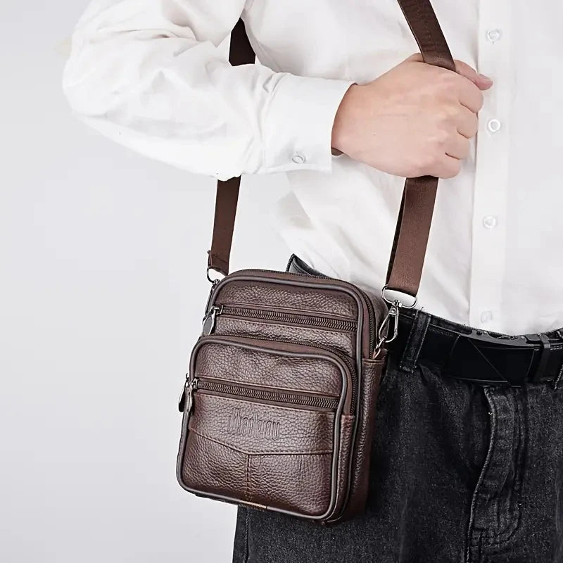 Men's New Genuine Leather Crossbody Bag Vertical Trendy Multifunctional Shoulder Bag Briefcase Casual Travel Messenger Bag