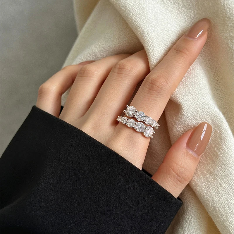 Anillo de mujer Smyoue de 10 piedras de moissanita, brillante y sin defectos, alianza de boda de diamante creado en laboratorio, joyería de plata de ley S925
