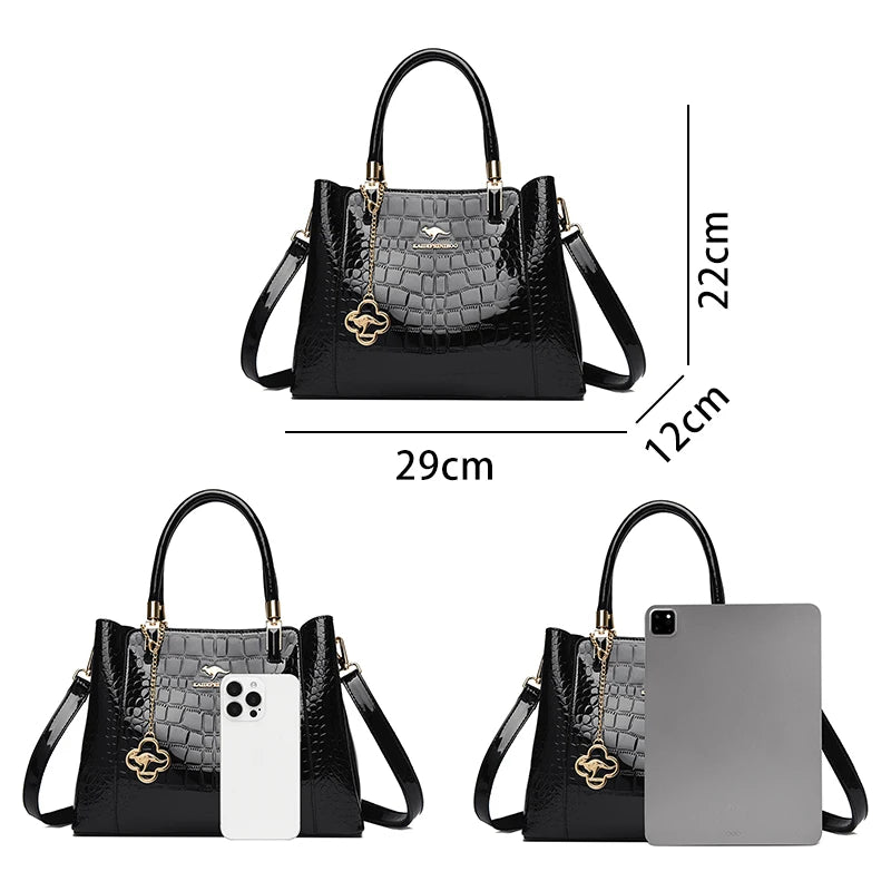 Luxury Patent Leather Crossbody Bags Women Crocodile Pattern Sac 2026 Large Capacity Ladies Shoulder Tote Bags Designer Purse
