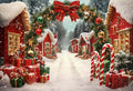 Winter Christmas Party Backdrops Snow Town Arch Door Xmas Tree Gift Decor Kids Portrait Photocall Photography Background
