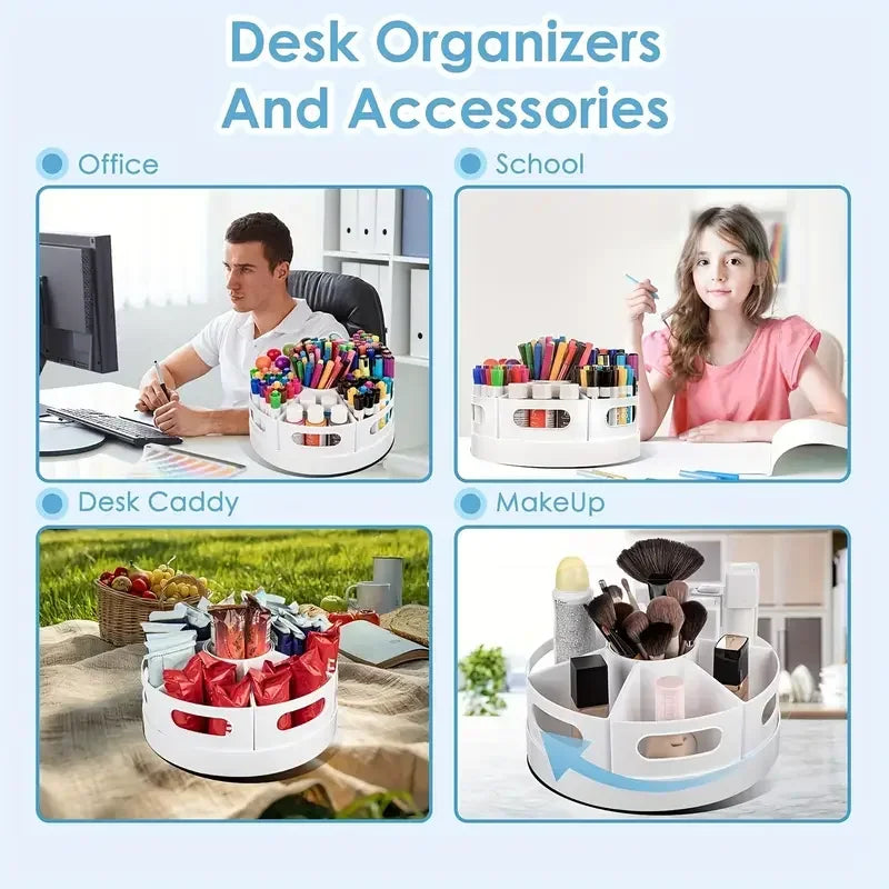 Rotating Desk Organizer with 7 Removable Bins
