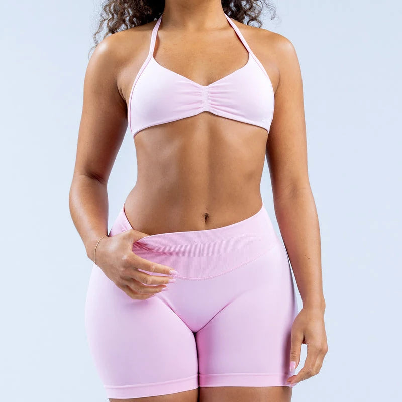 2PCS DF Gym Set Women Strappy Yoga Bra Top Sportswear Workout Scrunch Shorts Sports Suit Seamless Set Fitness Clothes