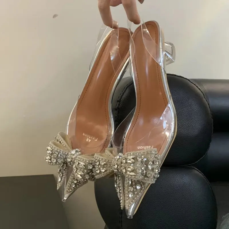 Scarpe slingback donna Liyke trasparenti con fiocco luminoso
